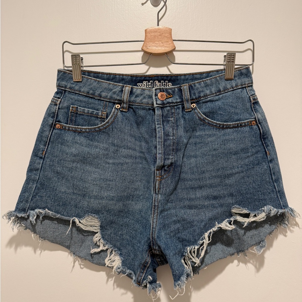 wild fable Distressed High-Rise Denim Shorts in Blue